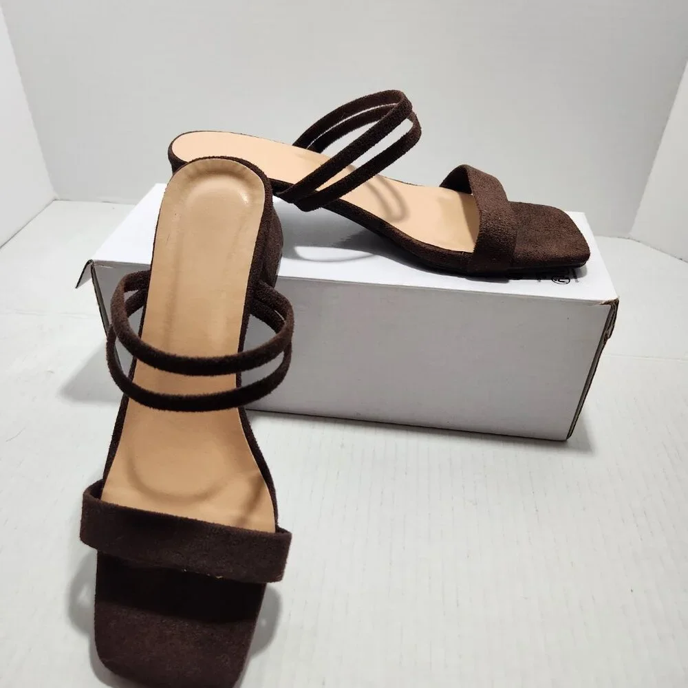 Square-toe Double Strap Block Heel Dress Sandals - Picture 6 of 9